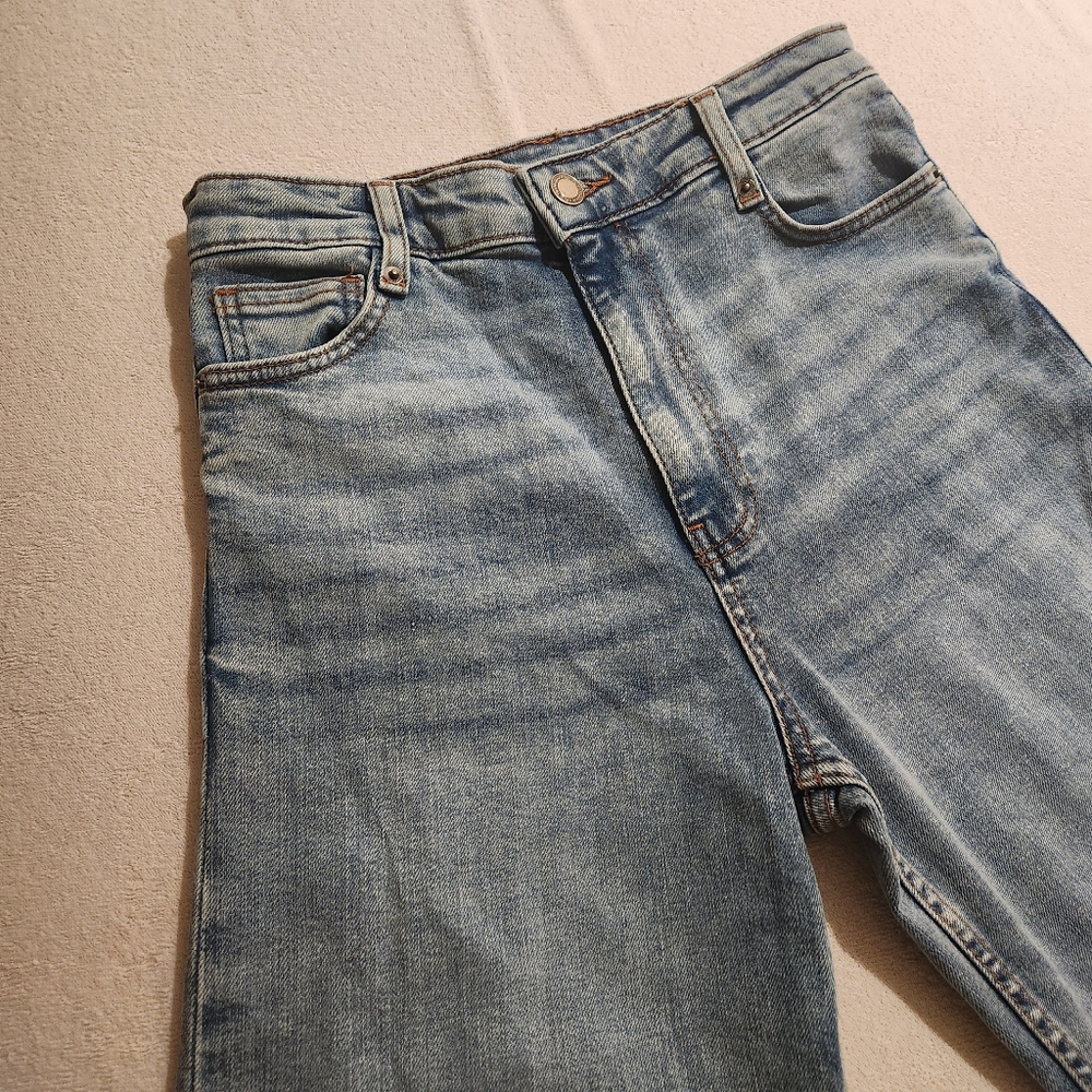 Zara Light Blue High Waisted Wide Legged Flare Jeans